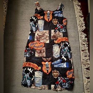 Vintage Harley-Davidson Black & Burnt Orange Logo Midi Dress Women’s L